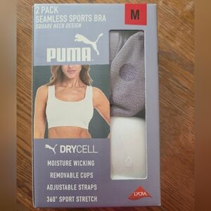 NEW Puma 2 Pack Seamless Sports Bra M Drycell Square Neck Adjustable